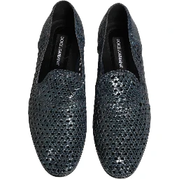 Blue Woven Raffia Slip On Loafers Men Shoes