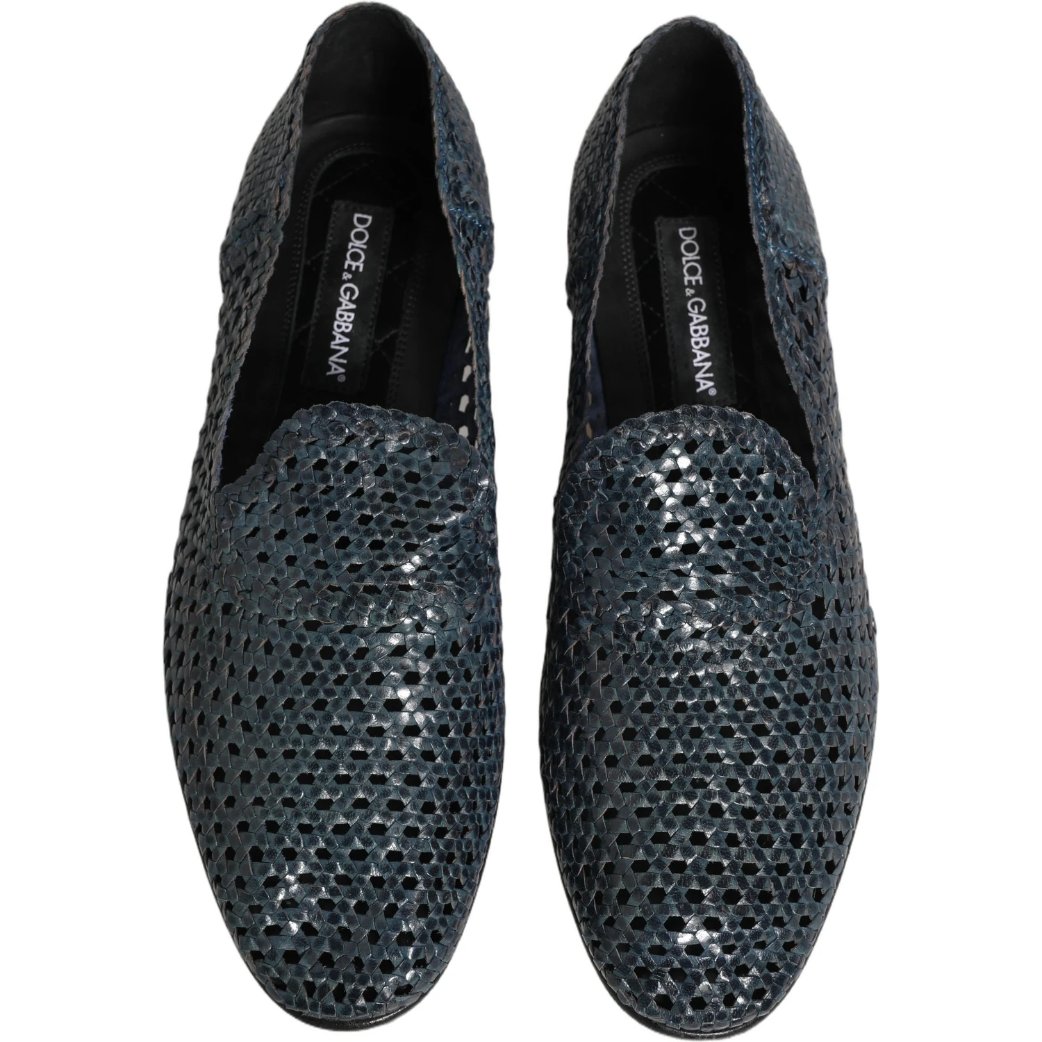 Blue Woven Raffia Slip On Loafers Men Shoes