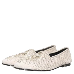 White Satin Embellished Dress Loafers Shoes