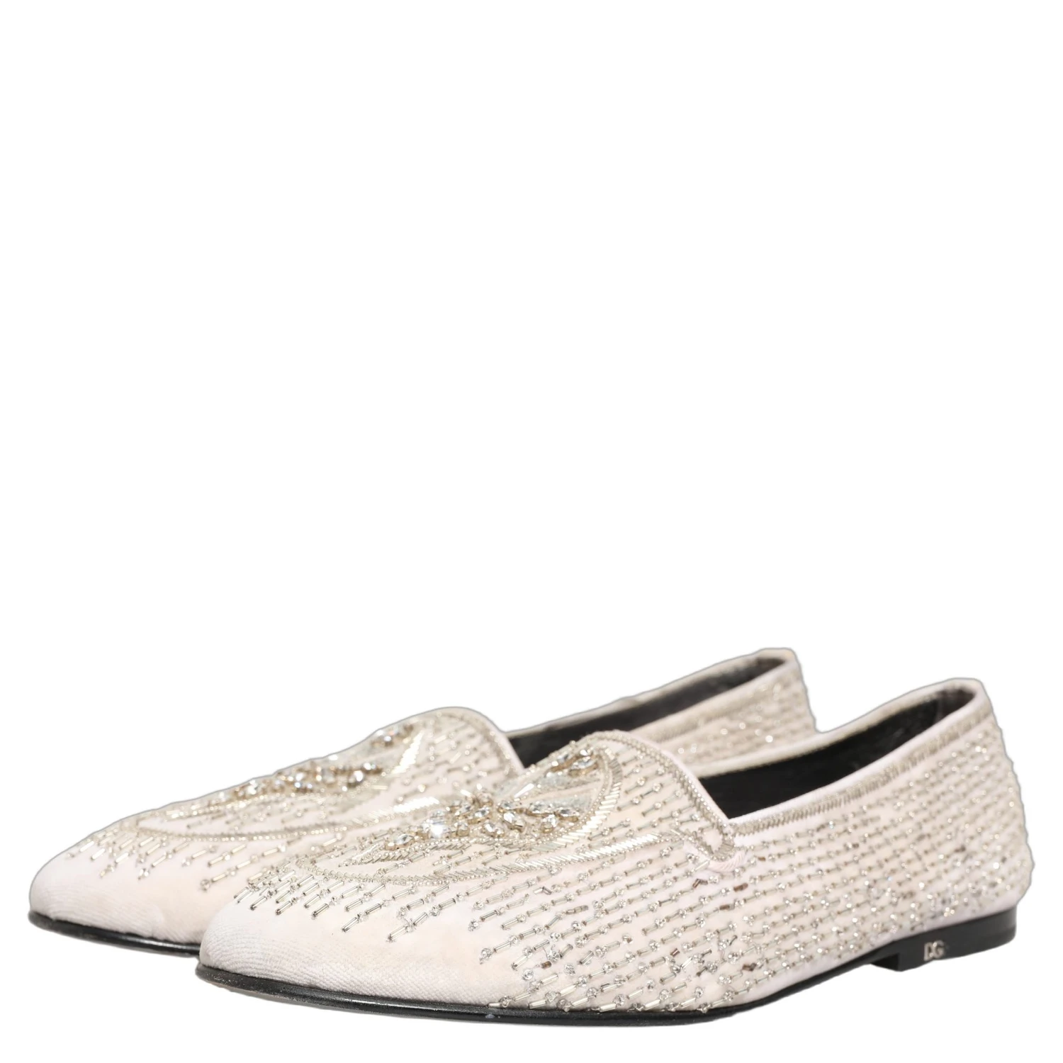 White Satin Embellished Dress Loafers Shoes