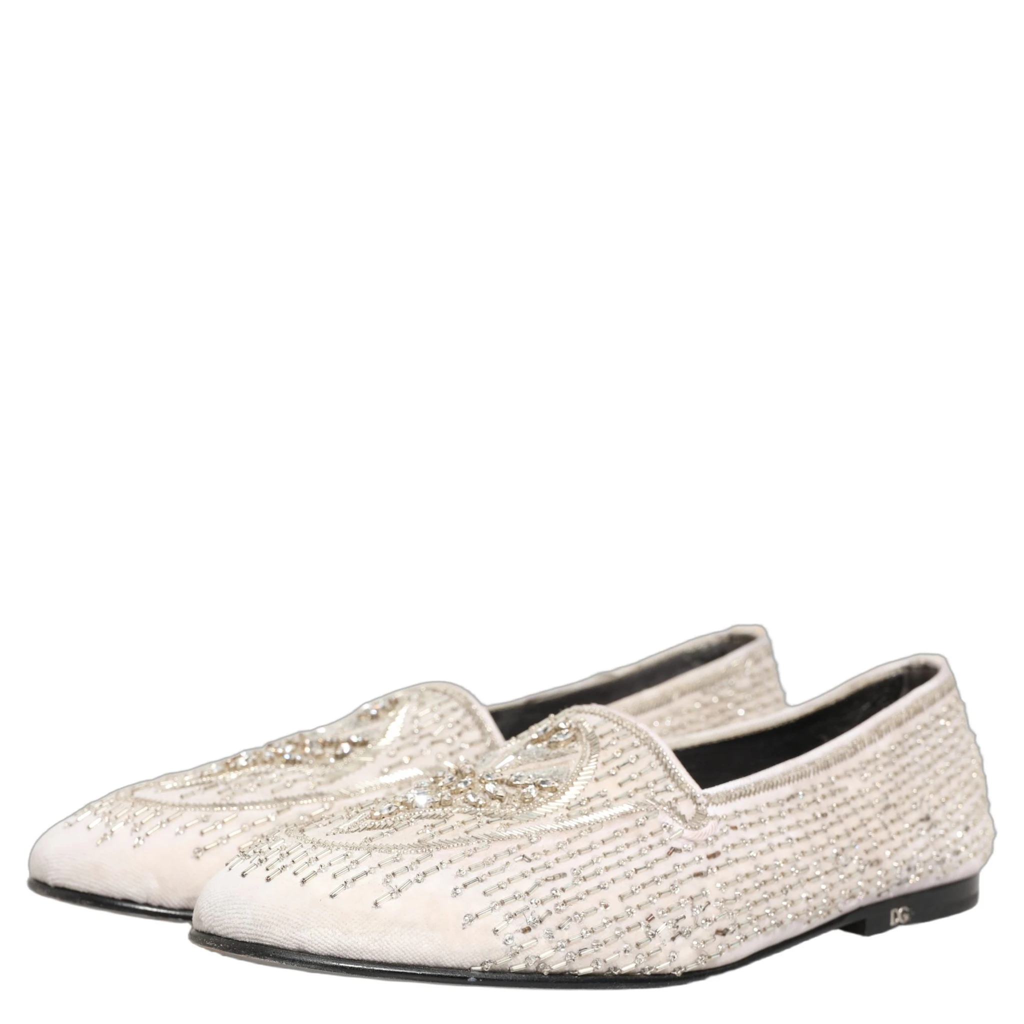 White Satin Embellished Dress Loafers Shoes