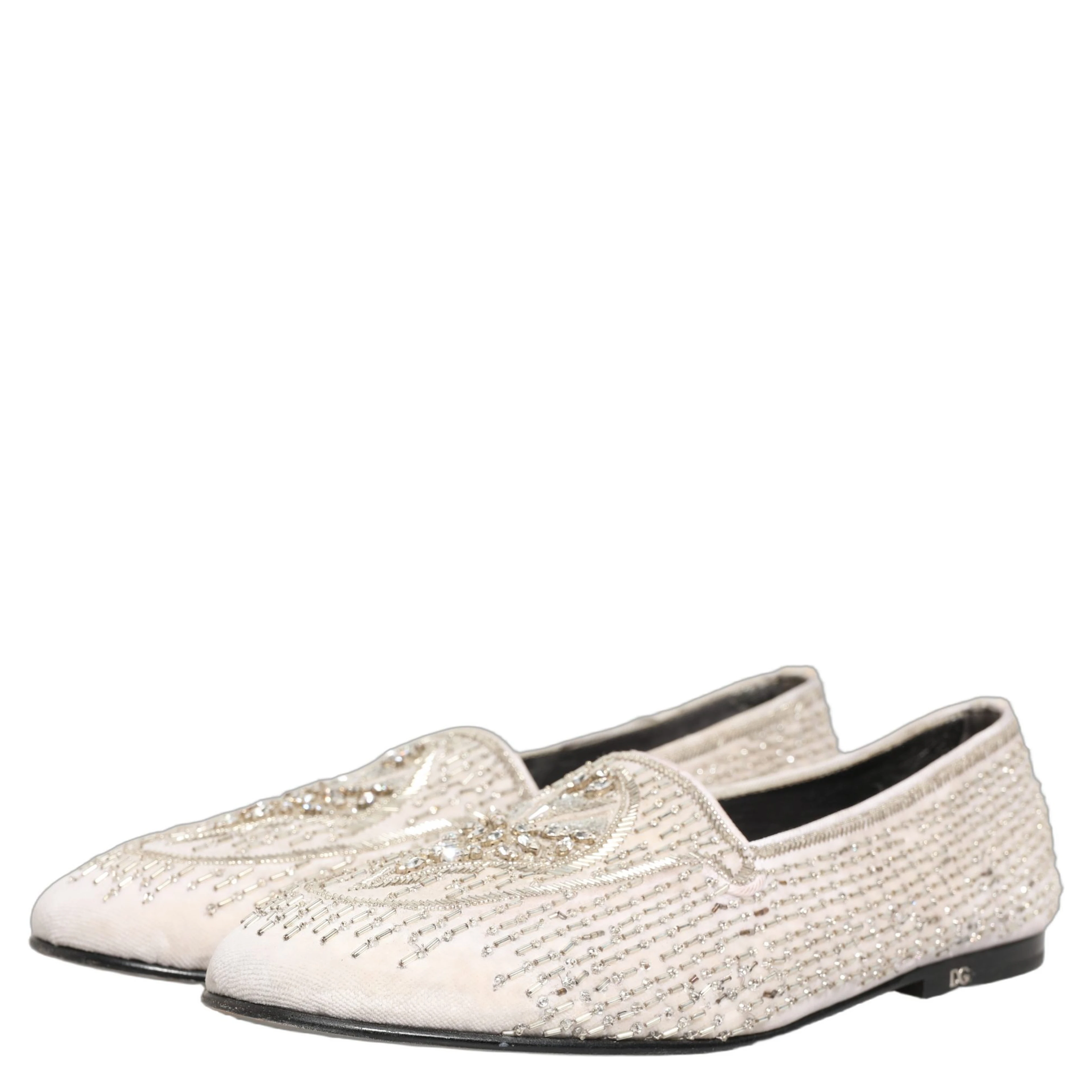 White Satin Embellished Dress Loafers Shoes