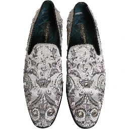 White Sequined Formal Slip On Loafers Shoes