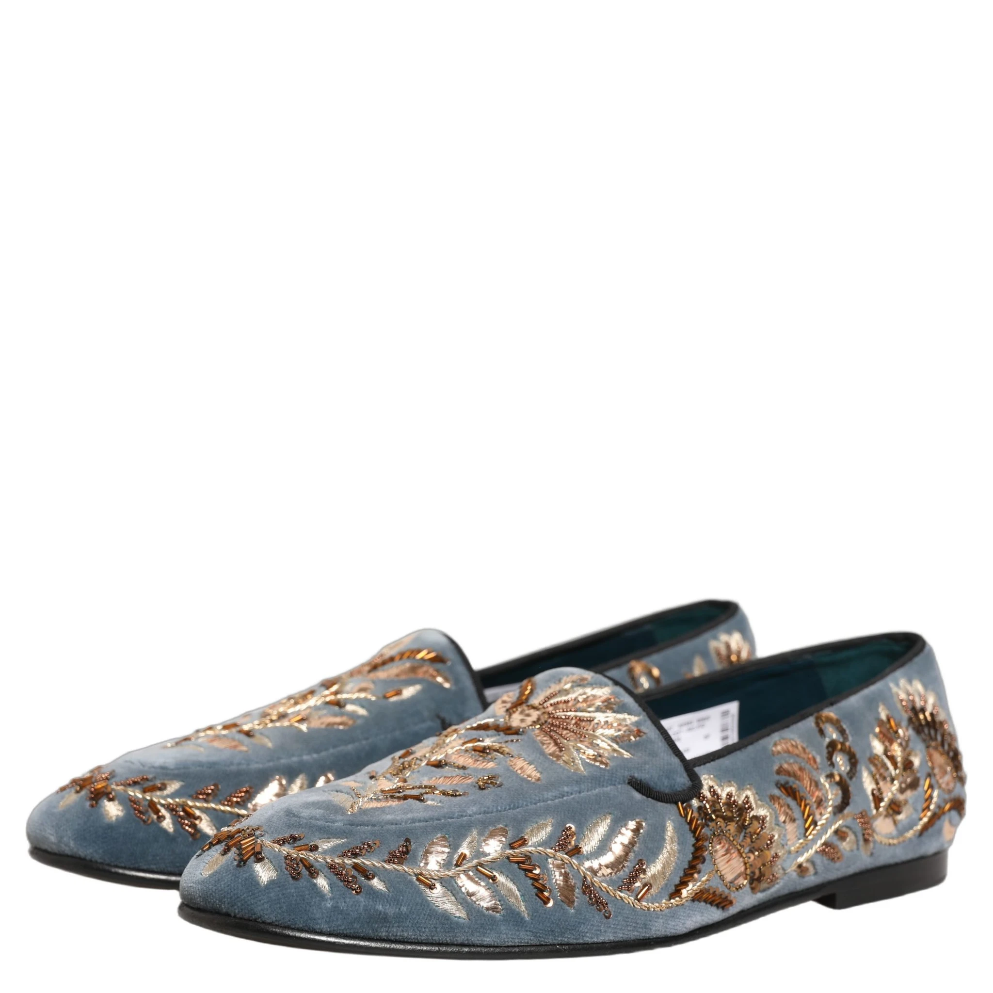 Blue Velvet Embellished Dress Loafers Shoes