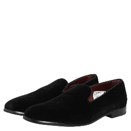 Black Velvet Cotton Loafers Formal Dress Shoes