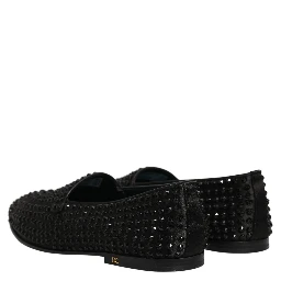 Black Rhinestone Embellished Loafers Shoes