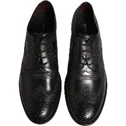 Black Embroidered Leather Derby Dress Shoes