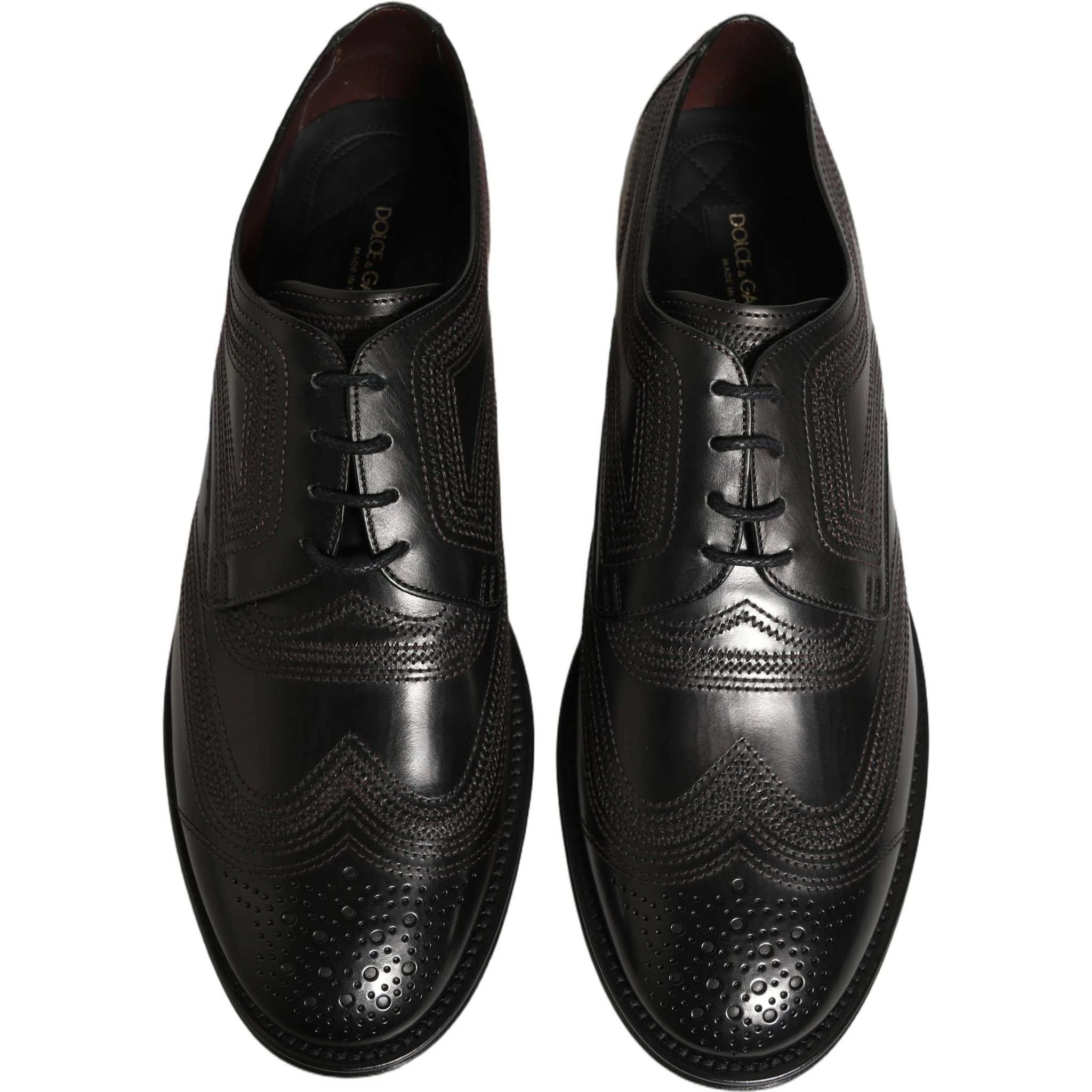 Black Embroidered Leather Derby Dress Shoes