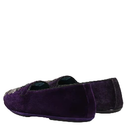Purple Velvet Crown Embroidery Loafers Shoes