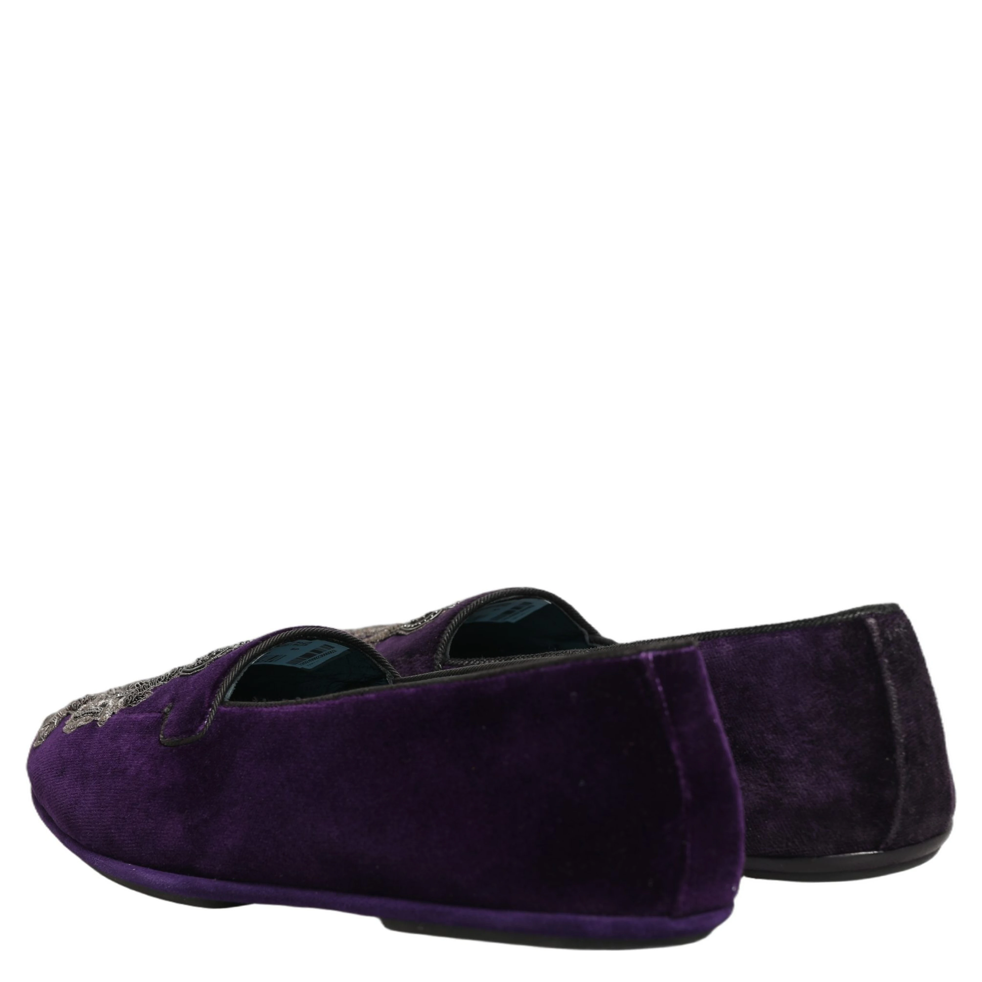 Purple Velvet Crown Embroidery Loafers Shoes