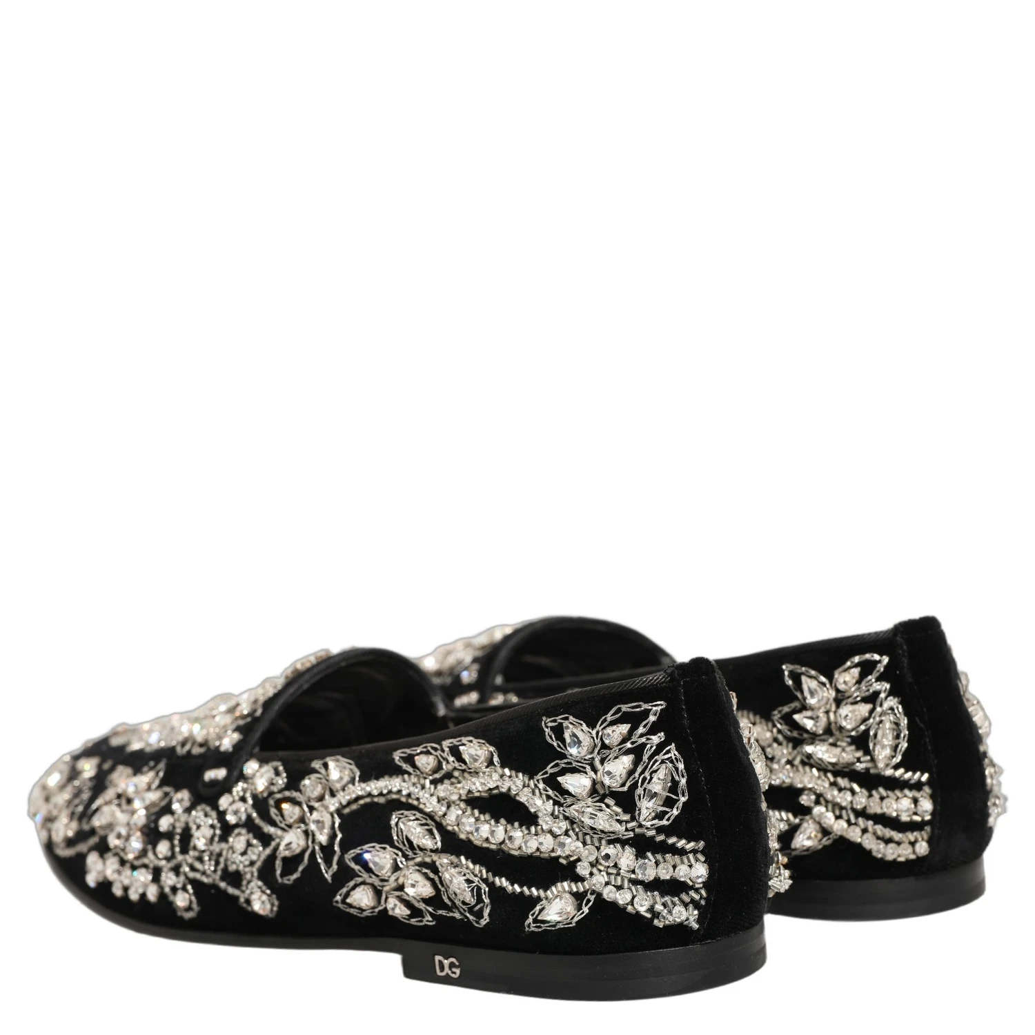 Black Velvet Embellished Dress Loafers Shoes