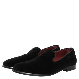 Black Velvet Cotton Loafers Formal Dress Shoes