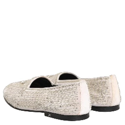 White Satin Embellished Dress Loafers Shoes