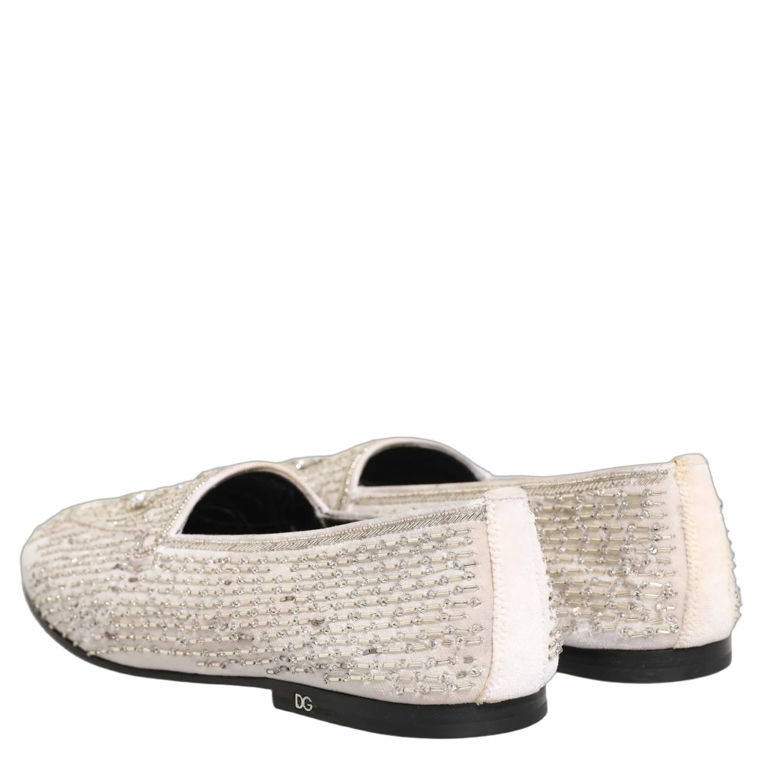 White Satin Embellished Dress Loafers Shoes