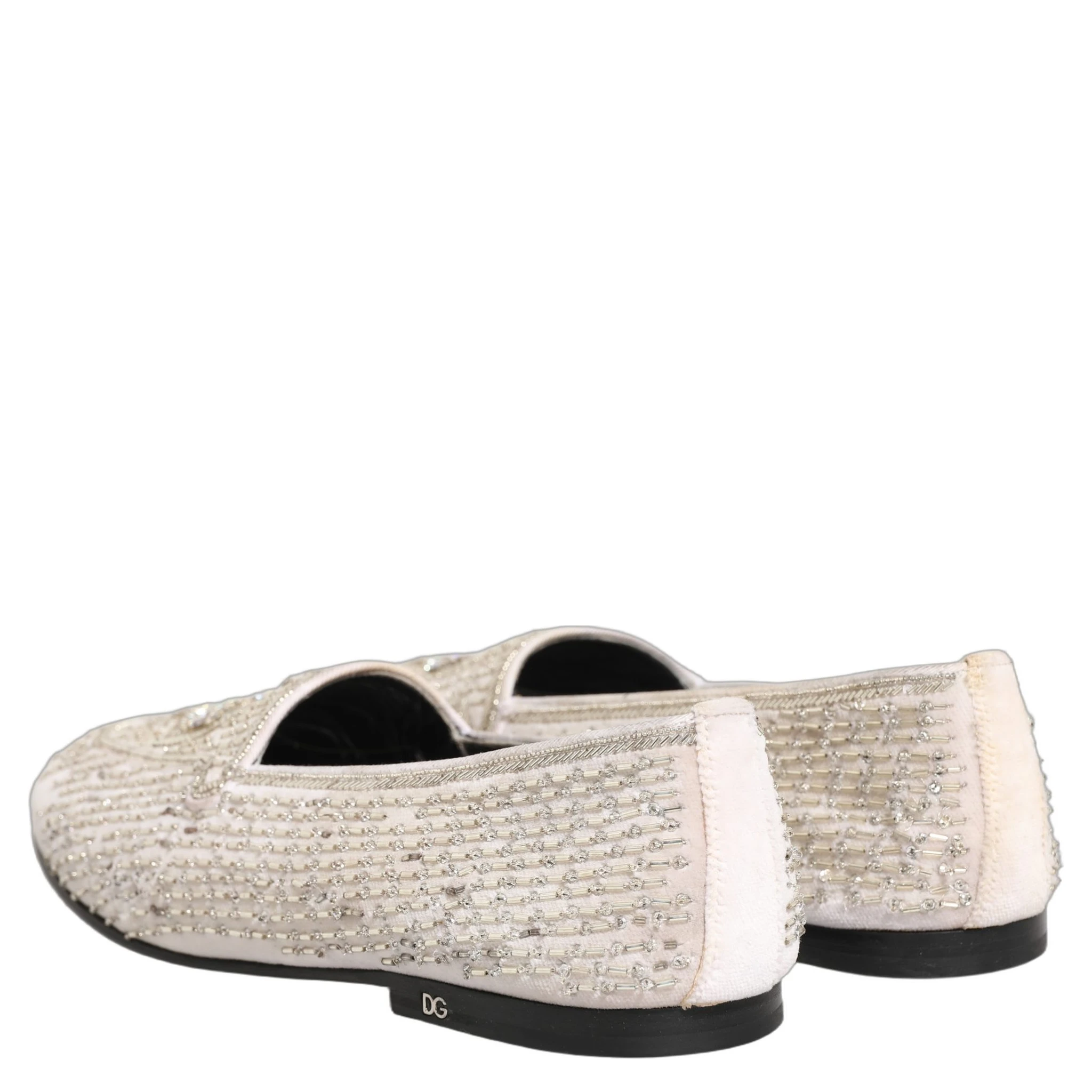 White Satin Embellished Dress Loafers Shoes