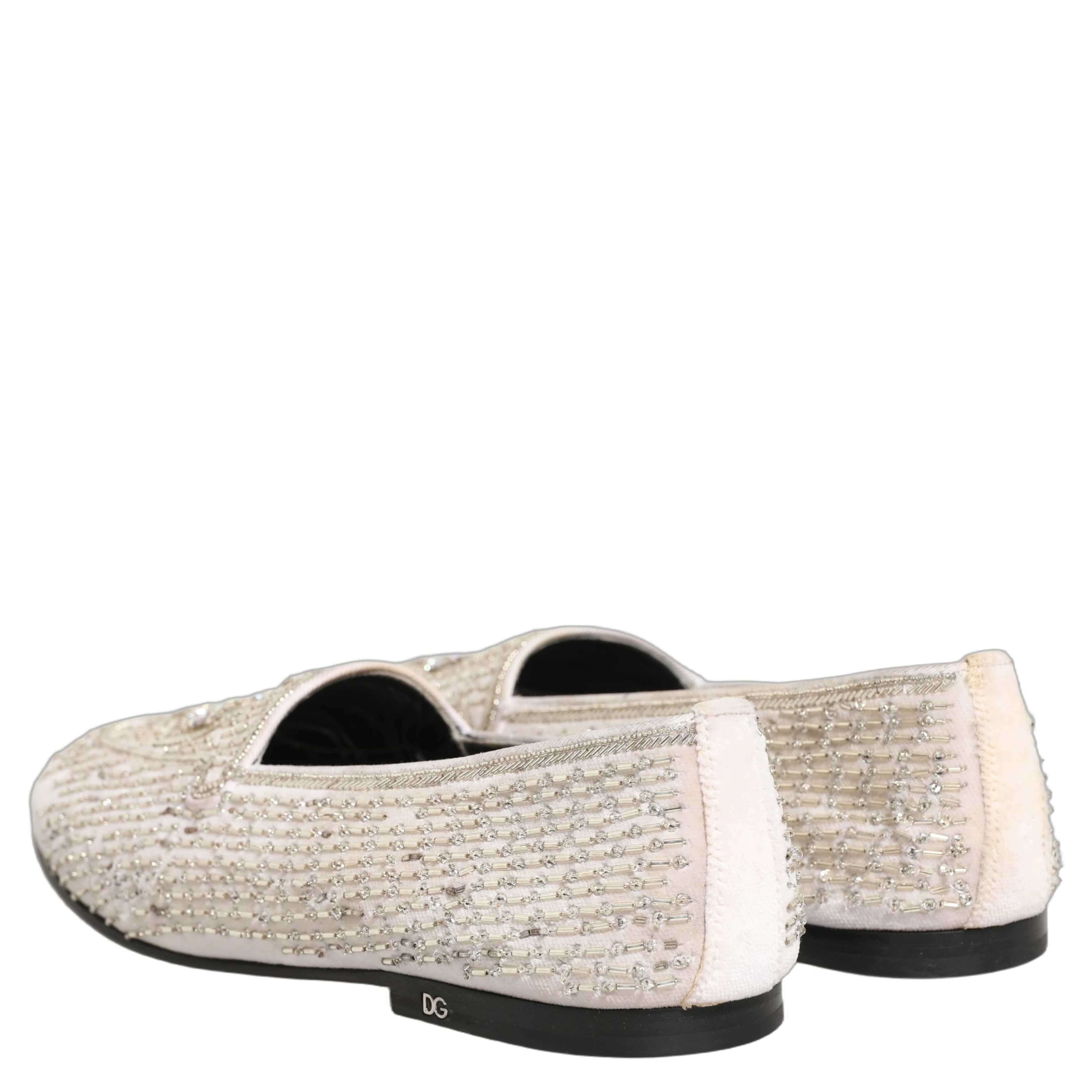 White Satin Embellished Dress Loafers Shoes