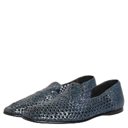Blue Woven Raffia Slip On Loafers Men Shoes