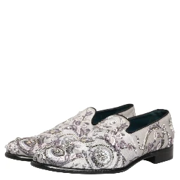 White Sequined Formal Slip On Loafers Shoes