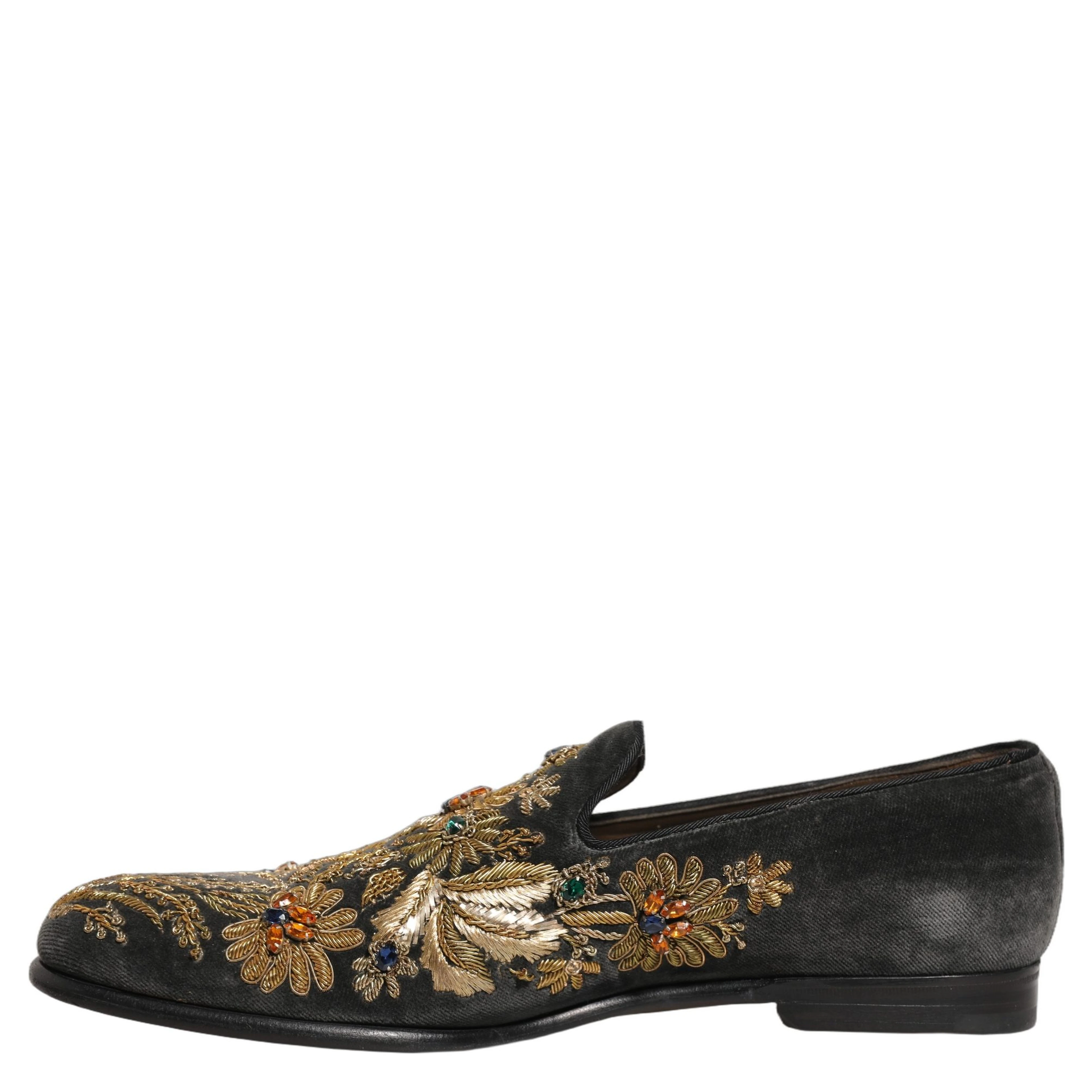 Black Velvet Embellished Dress Loafers Shoes
