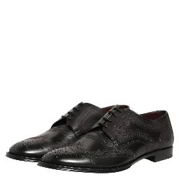 Black Embroidered Leather Derby Dress Shoes