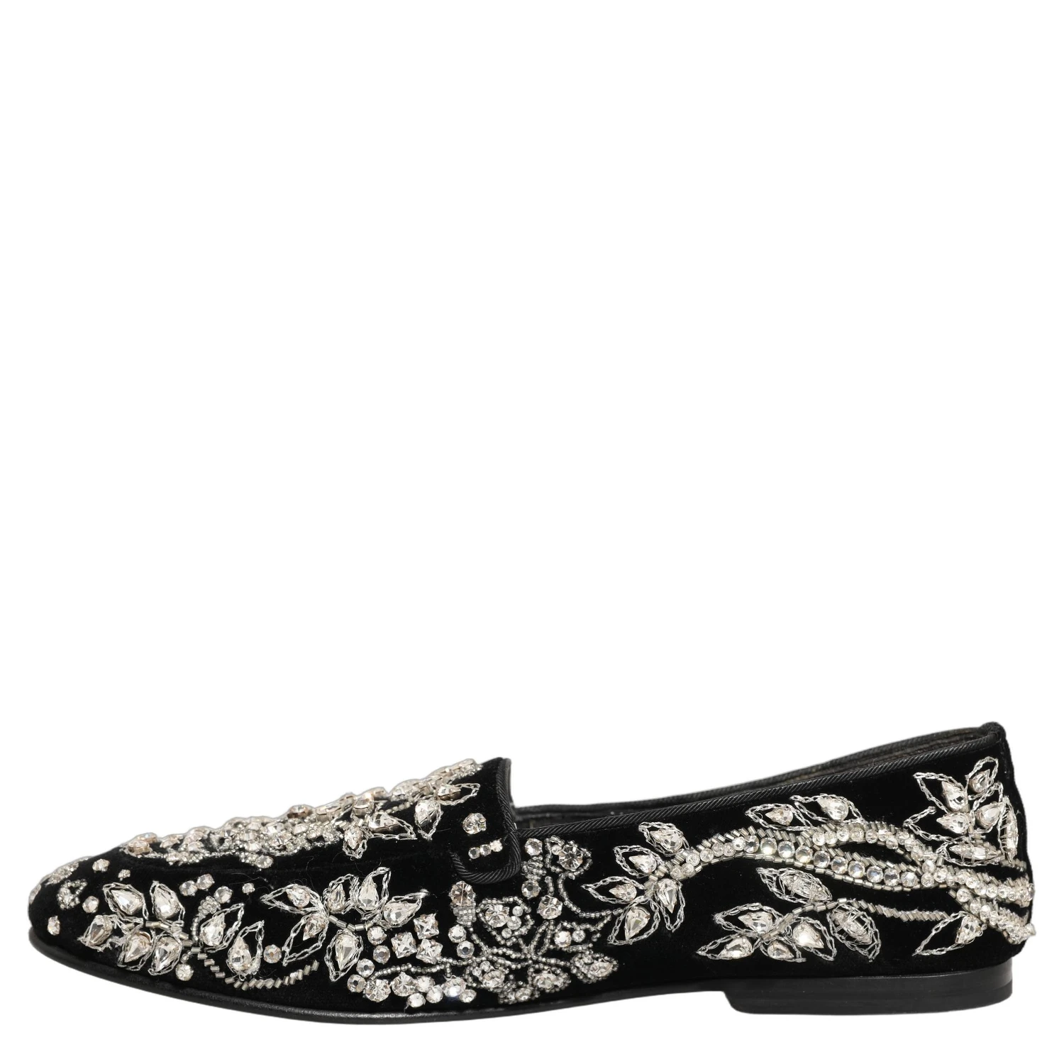 Black Velvet Embellished Dress Loafers Shoes