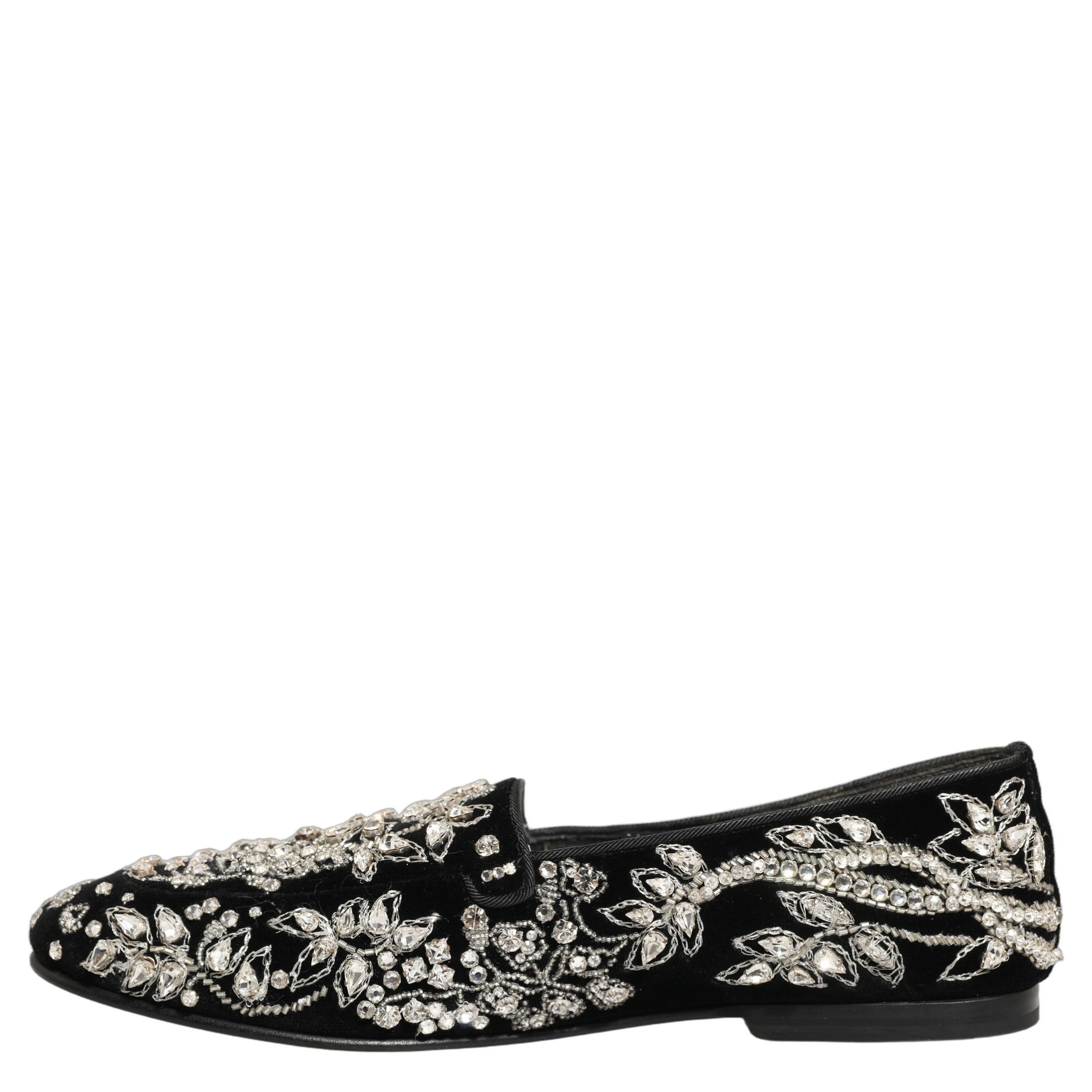 Black Velvet Embellished Dress Loafers Shoes