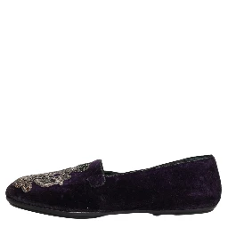Purple Velvet Crown Embroidery Loafers Shoes