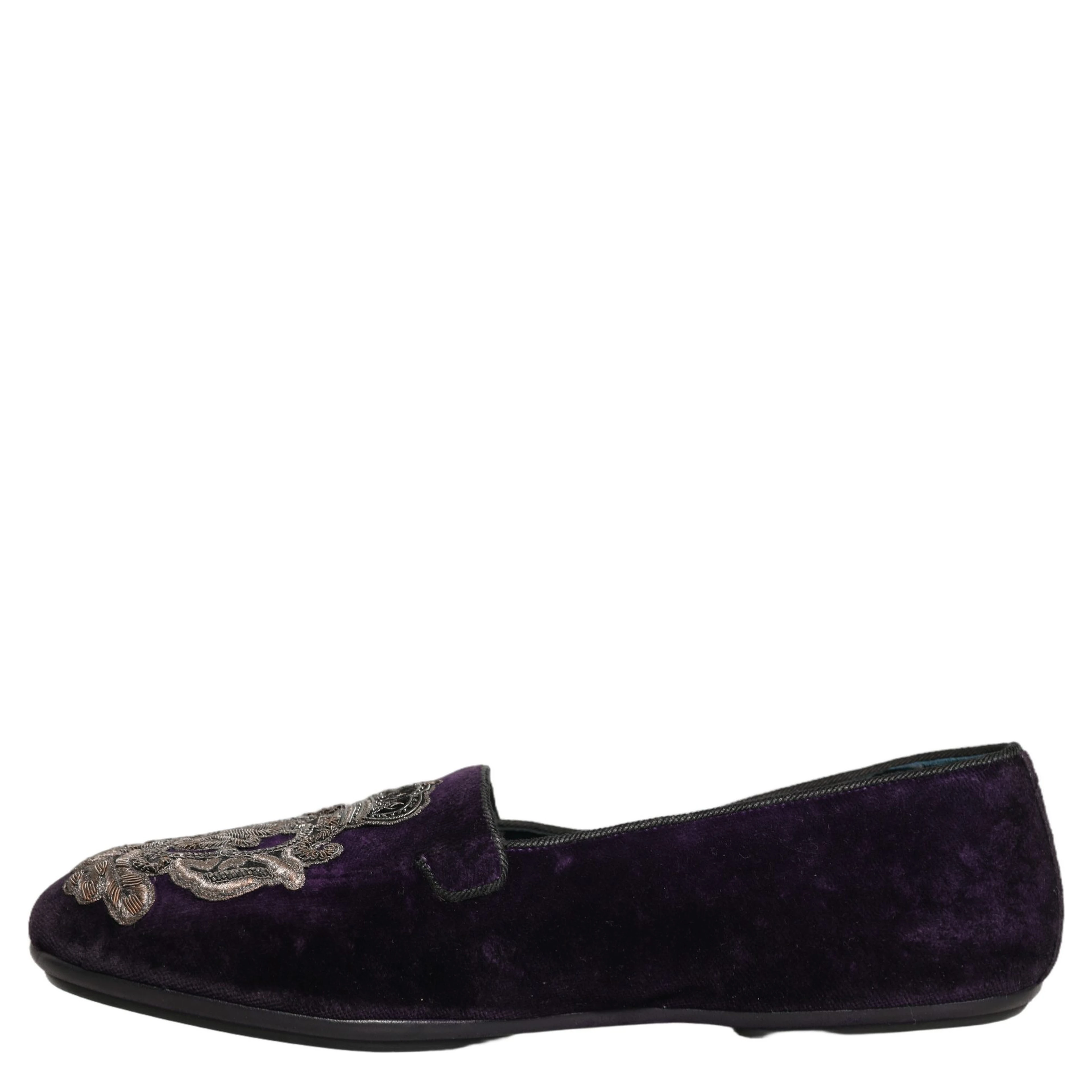 Purple Velvet Crown Embroidery Loafers Shoes