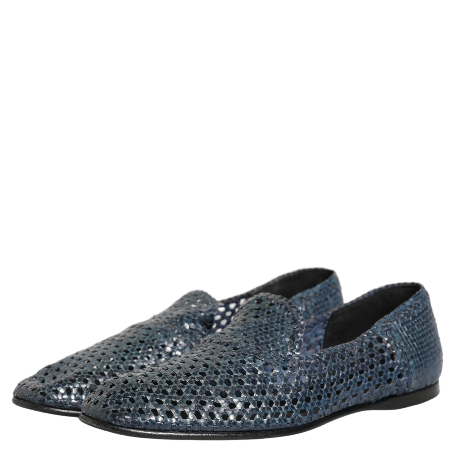 Blue Woven Raffia Slip On Loafers Men Shoes