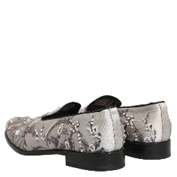 White Sequined Formal Slip On Loafers Shoes