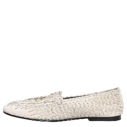 White Satin Embellished Dress Loafers Shoes