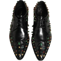 Black Leather Derby Dress Studded Formal Shoes