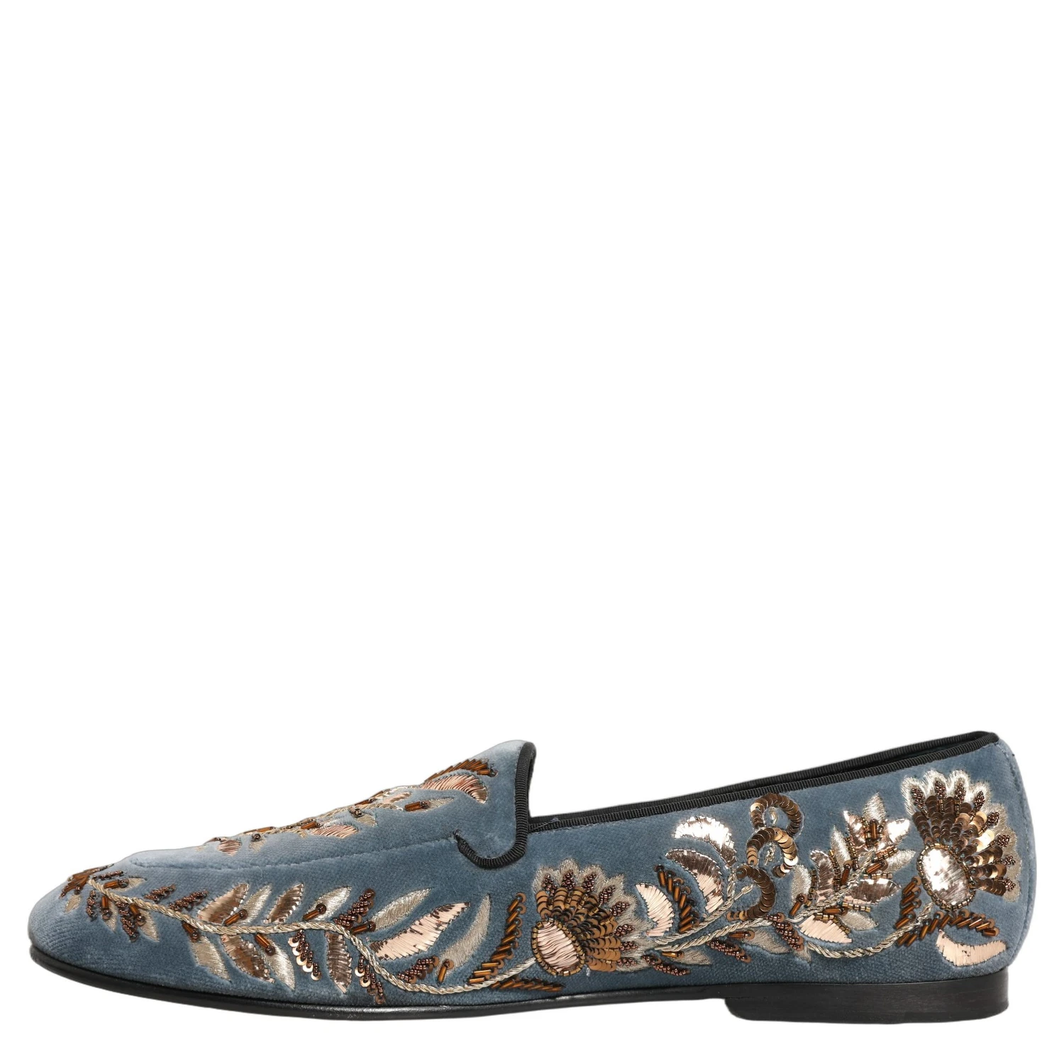 Blue Velvet Embellished Dress Loafers Shoes