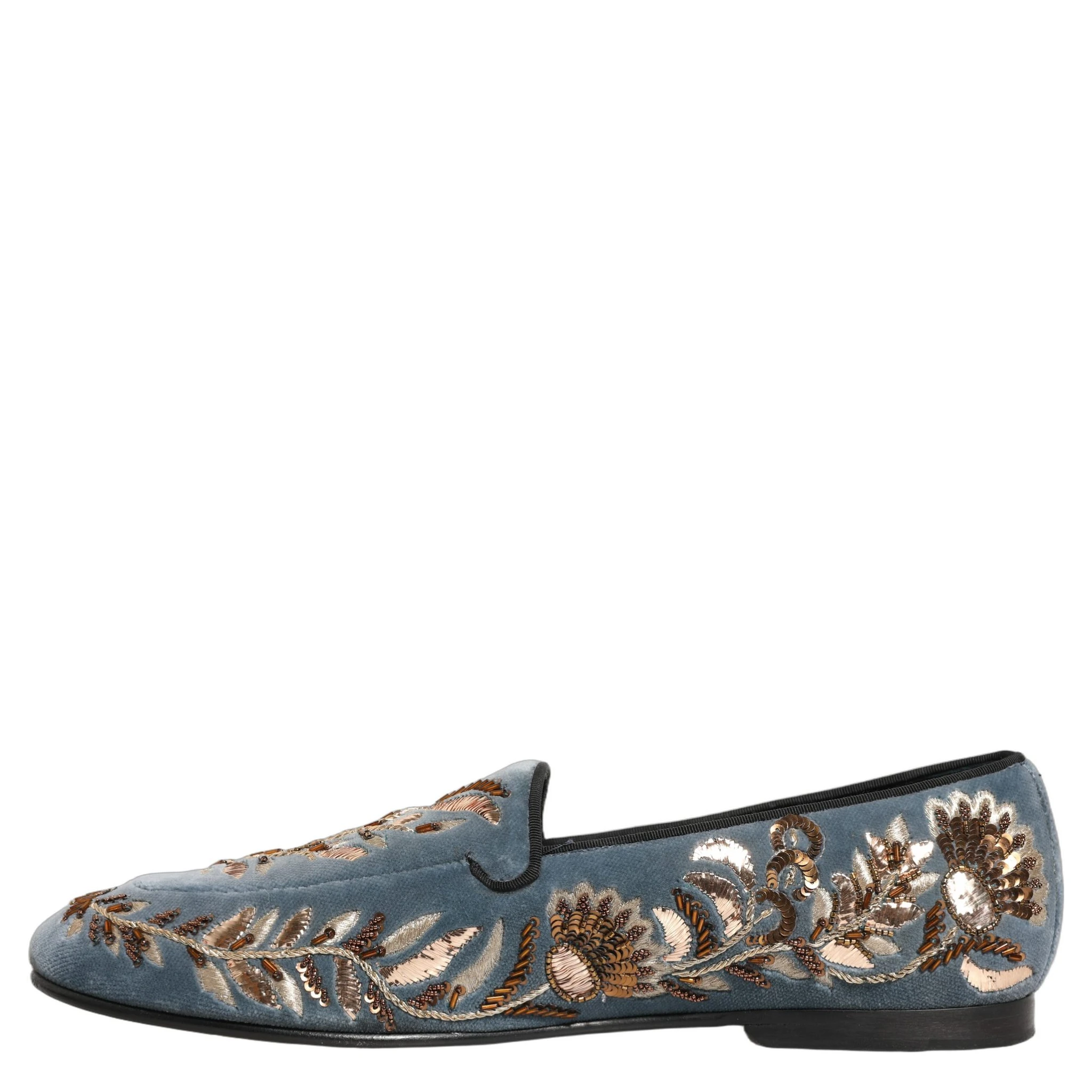 Blue Velvet Embellished Dress Loafers Shoes