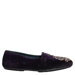 Purple Velvet Crown Embroidery Loafers Shoes