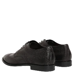 Black Embroidered Leather Derby Dress Shoes