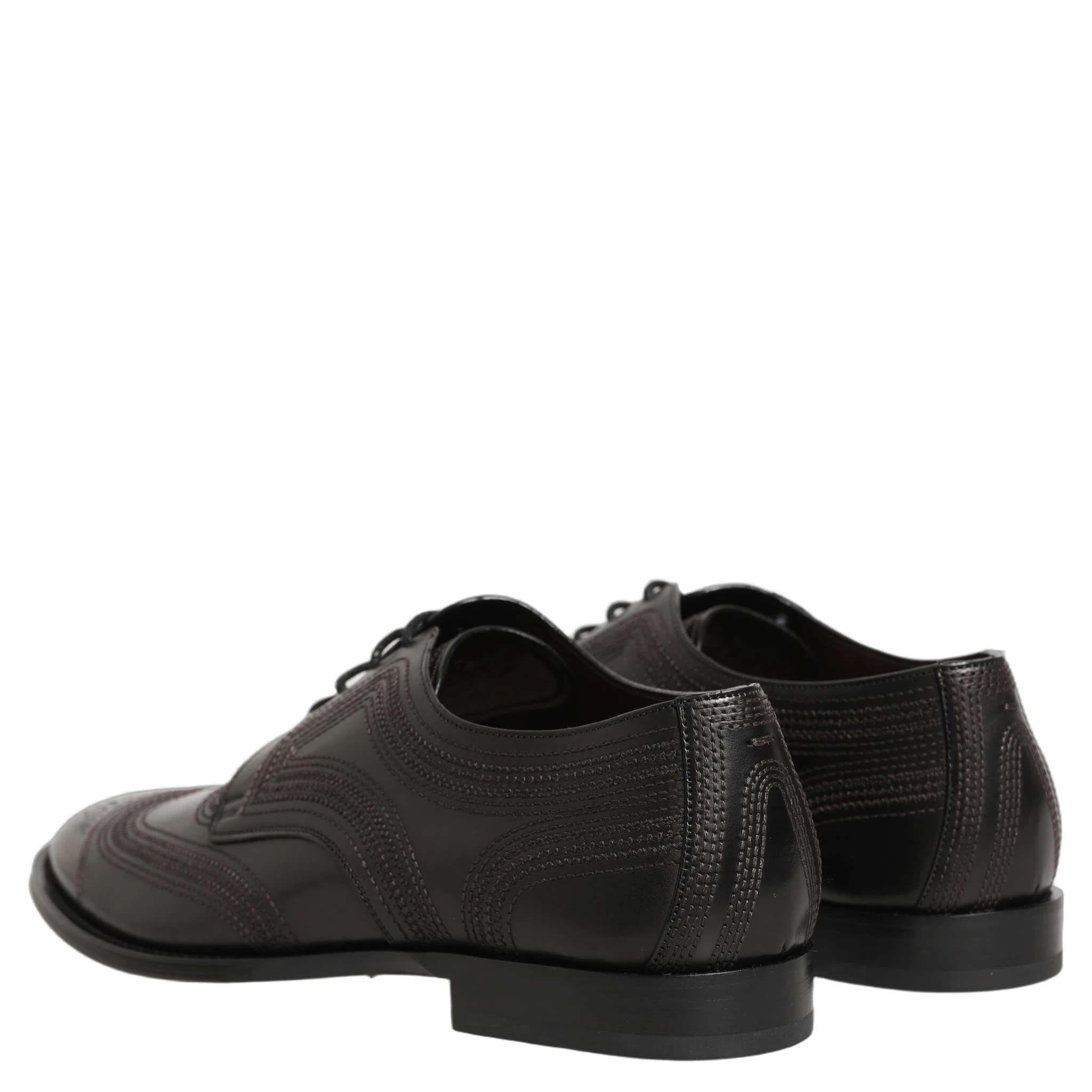 Black Embroidered Leather Derby Dress Shoes