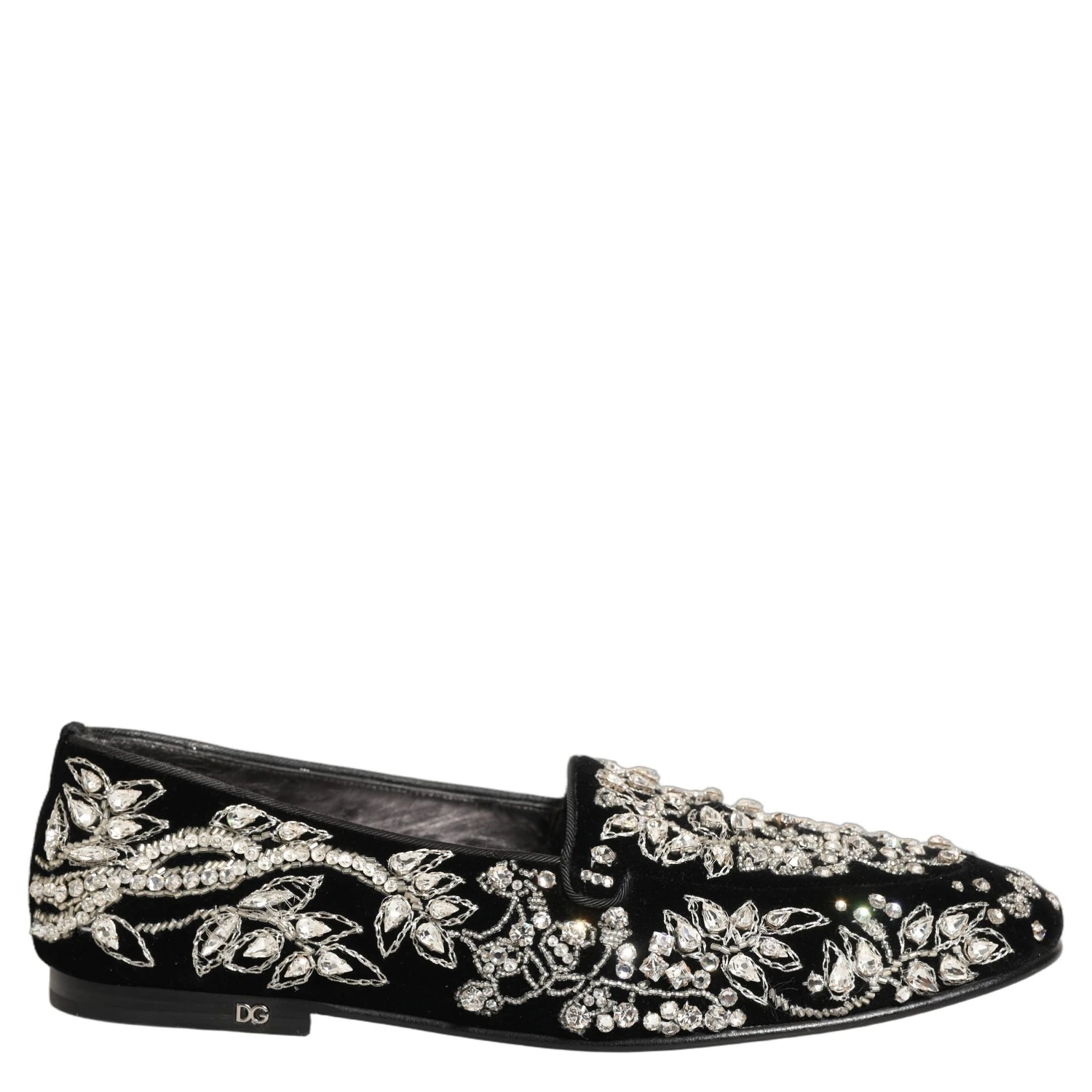 Black Velvet Embellished Dress Loafers Shoes
