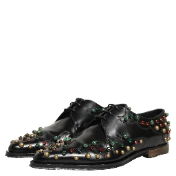 Black Leather Derby Dress Studded Formal Shoes