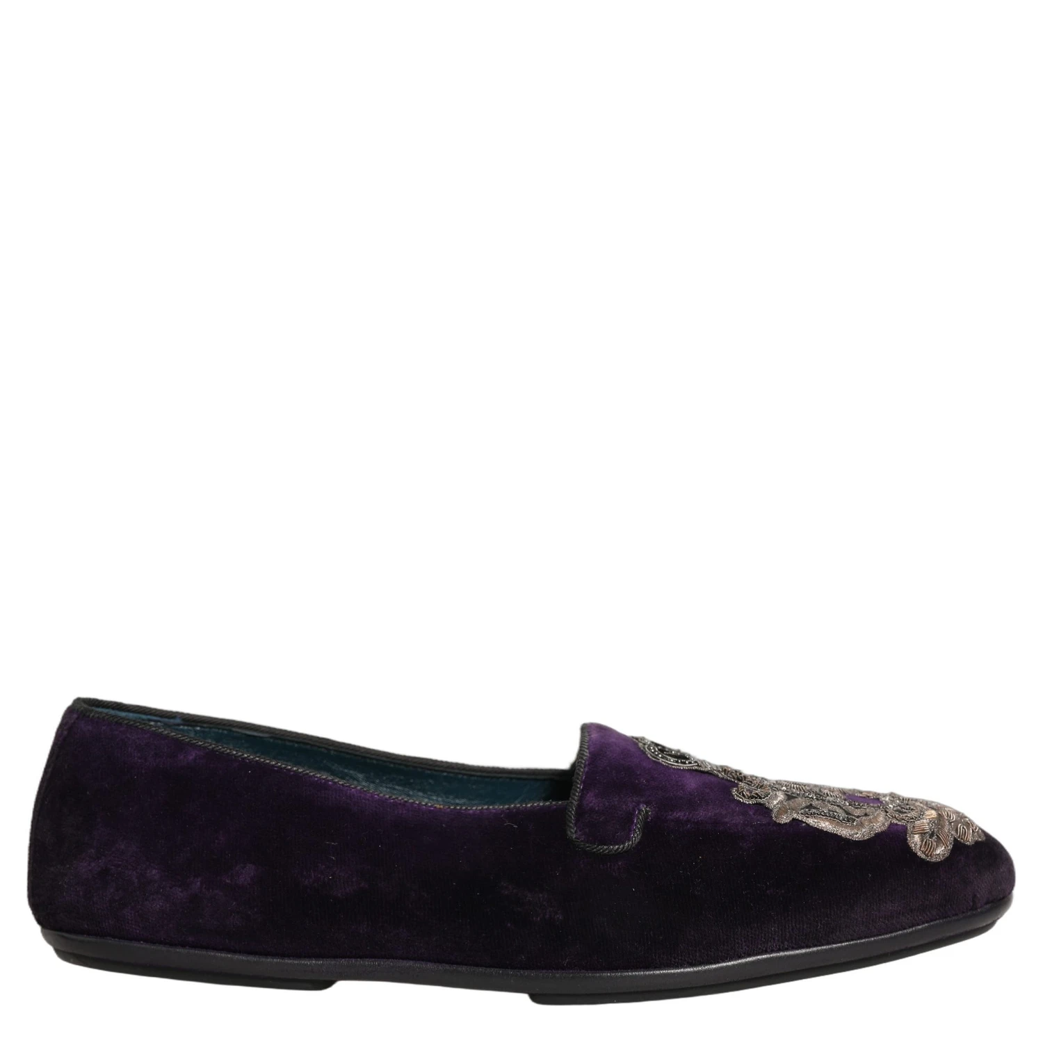 Purple Velvet Crown Embroidery Loafers Shoes