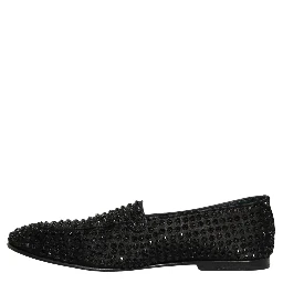 Black Rhinestone Embellished Loafers Shoes