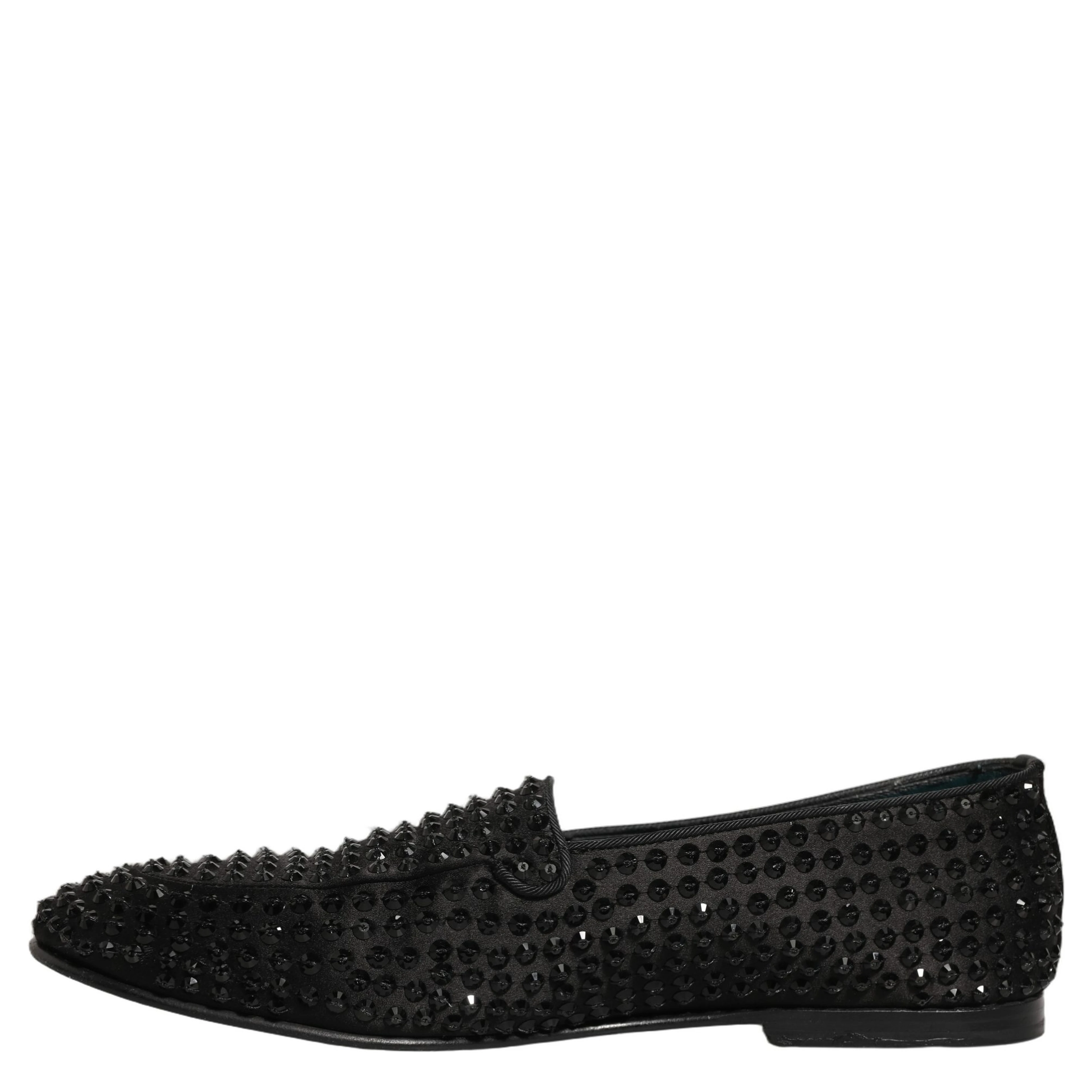 Black Rhinestone Embellished Loafers Shoes