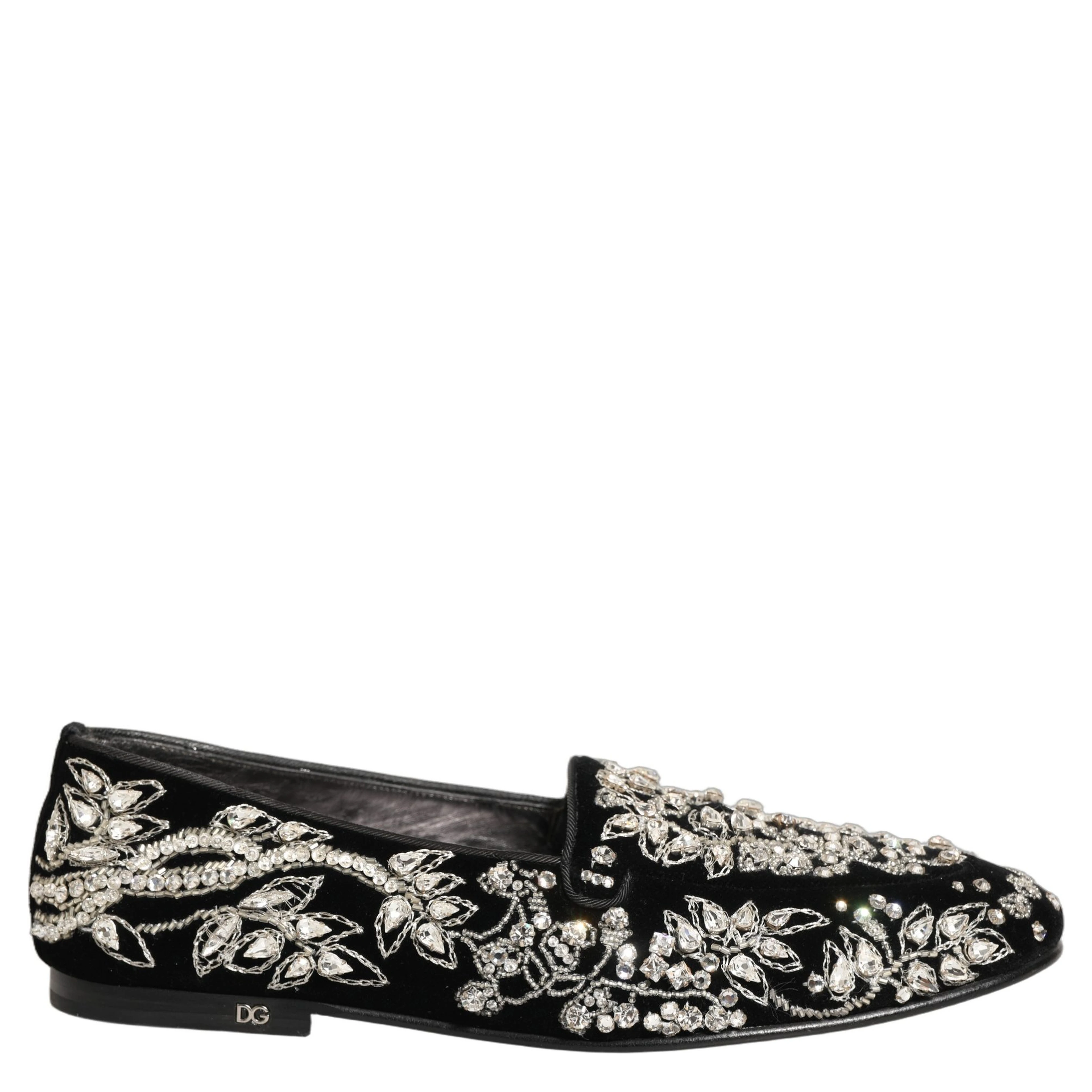 Black Velvet Embellished Dress Loafers Shoes