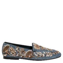 Blue Velvet Embellished Dress Loafers Shoes