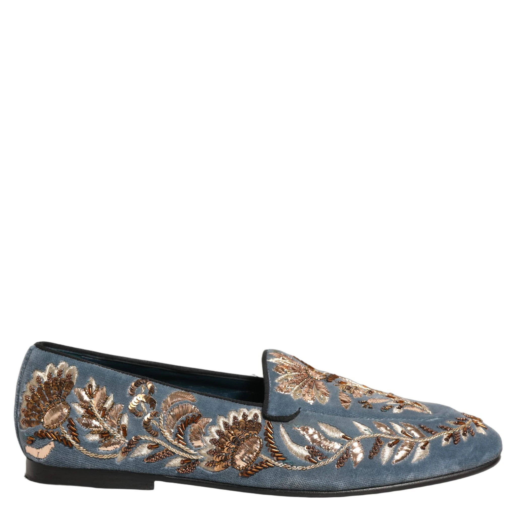 Blue Velvet Embellished Dress Loafers Shoes