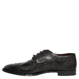 Black Embroidered Leather Derby Dress Shoes