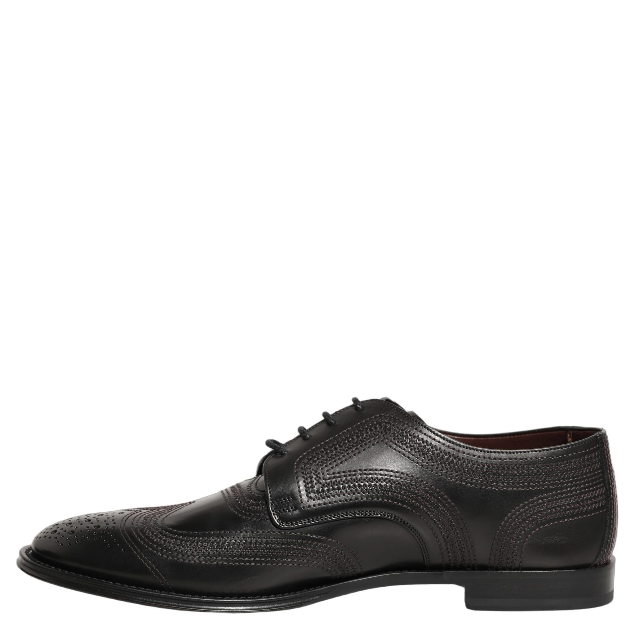 Black Embroidered Leather Derby Dress Shoes