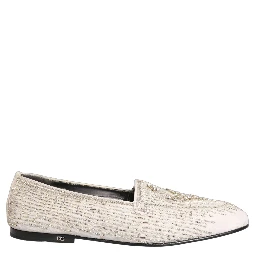 White Satin Embellished Dress Loafers Shoes