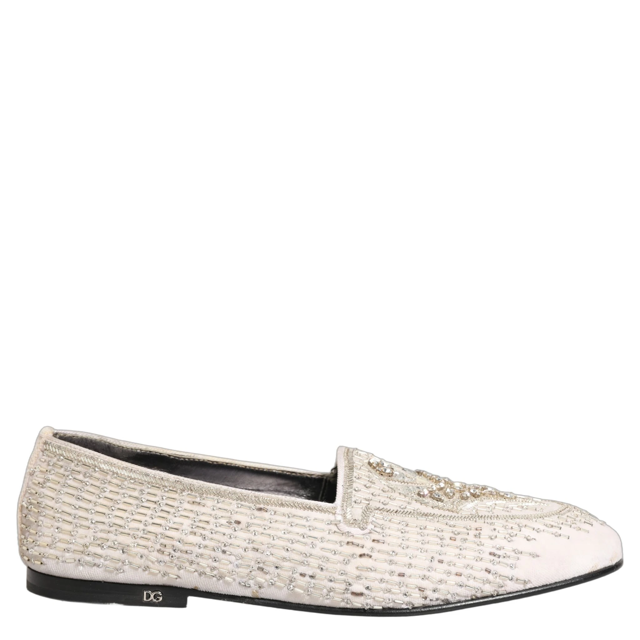 White Satin Embellished Dress Loafers Shoes