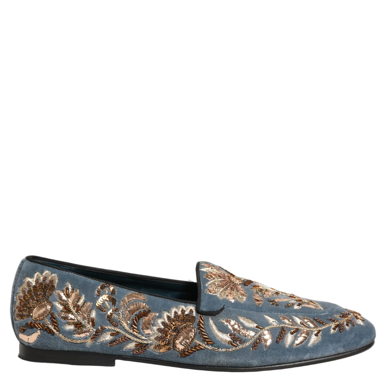 Blue Velvet Embellished Dress Loafers Shoes